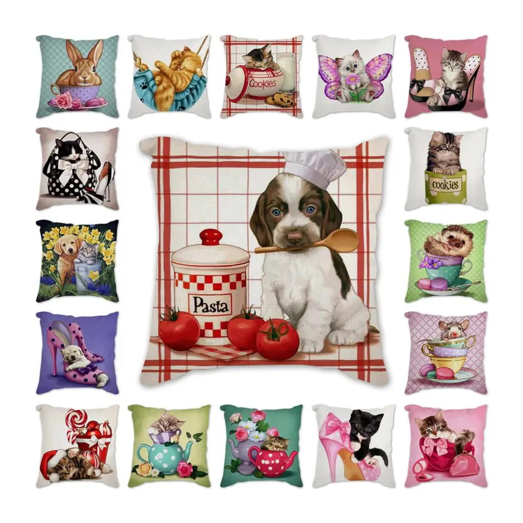 

Animals Cushion Throw Pillow Dog rabbit cat teacup cojines decorativos para sofá Cushion Covers Sofa Car funda cojin クッション・カバー