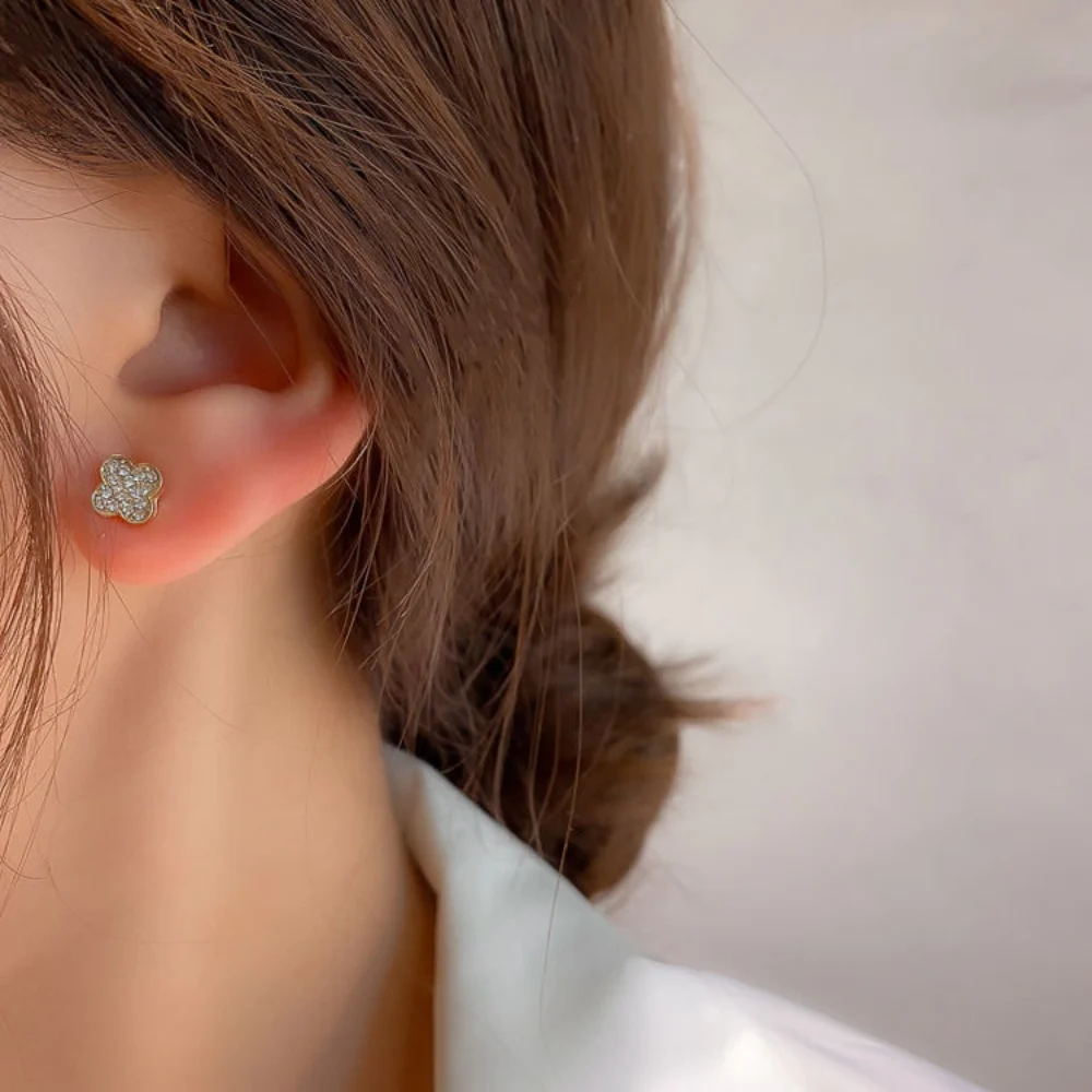 Four Leaf Earrings Micro Inlaid Zircon Series Four Leaf Lucky Earrings For Girls