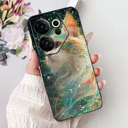 Tecno Camon 20 Premier Elegant Floral Cat Design Black Silicone Phone Case for Camon 20 (TPU - 932)