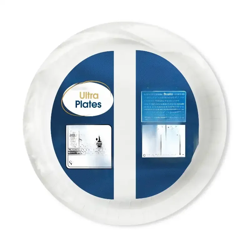 Disposable Paper Dinner Plates, White, 10 inch, 100 Plates, Patterned