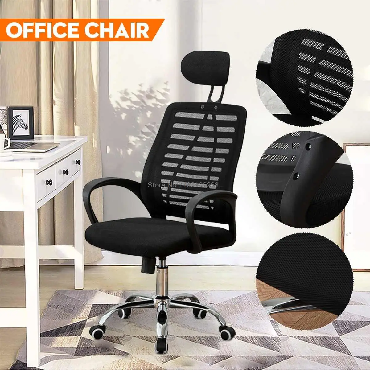 Quality Office Chair Black Swivel Mesh Computer Ergonomic Chair Gaming Chair High Back With Adjustable Armrest Head Support studio photo 360 degree swivel head reflector holder arm