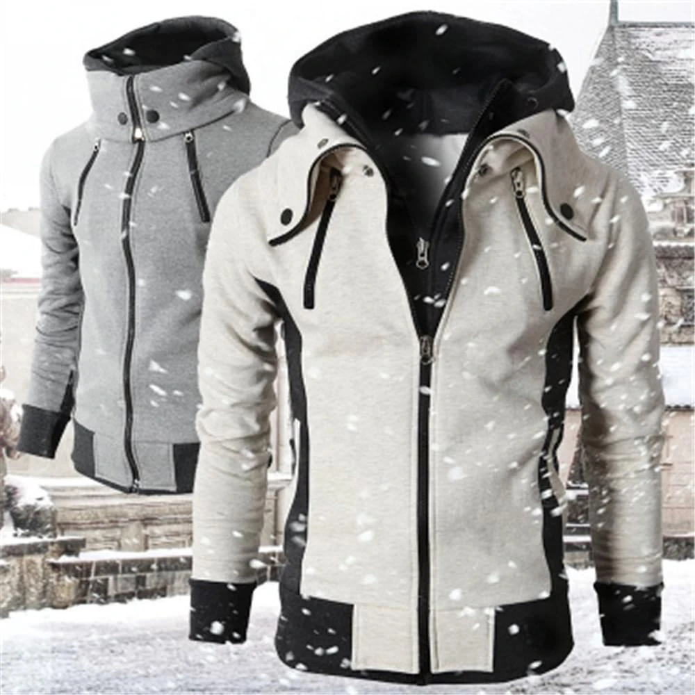 Men's Zipper Jackets Warm Bomber Jacket Autumn Winter Casual Fleece Double Zip Coats Fashion Hooded Male Outwear Slim Fit Hoody