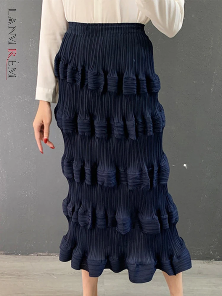 

LANMREM Elastic Waist Solid Color Loose Female Fashion All-match Casual Pleated Skirt 2023 New Women Spring 2J521