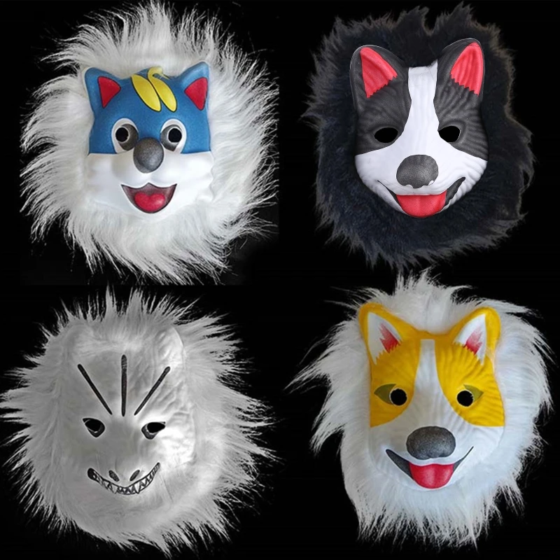 

MXMB Halloween Carnival Animal Mask Realistic Rabbit Wolf Lion for Head with Faux Fur Plush Hair Trim Masquerade Party