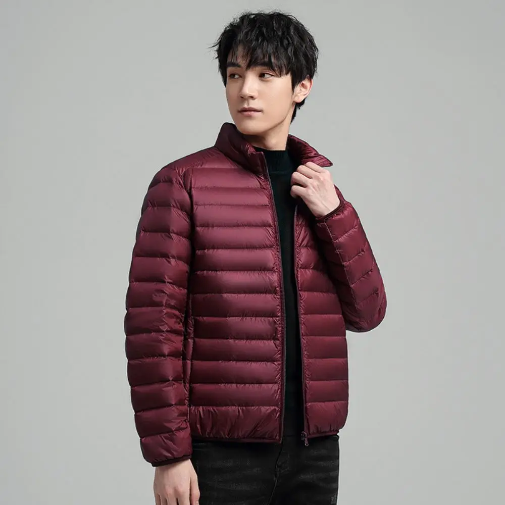 2023 Winter New Fashion Men's Standing Collar Solid Color Long Sleeved Hooded Jacket Trendy Casual Versatile Down Jacket