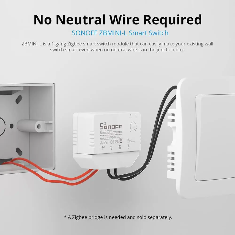 SONOFF No Neutral Wire Required ZBMINI-L Zigbee Smart Switch Support Alexa Google Assistant/Alice Works With Window/door Sensor