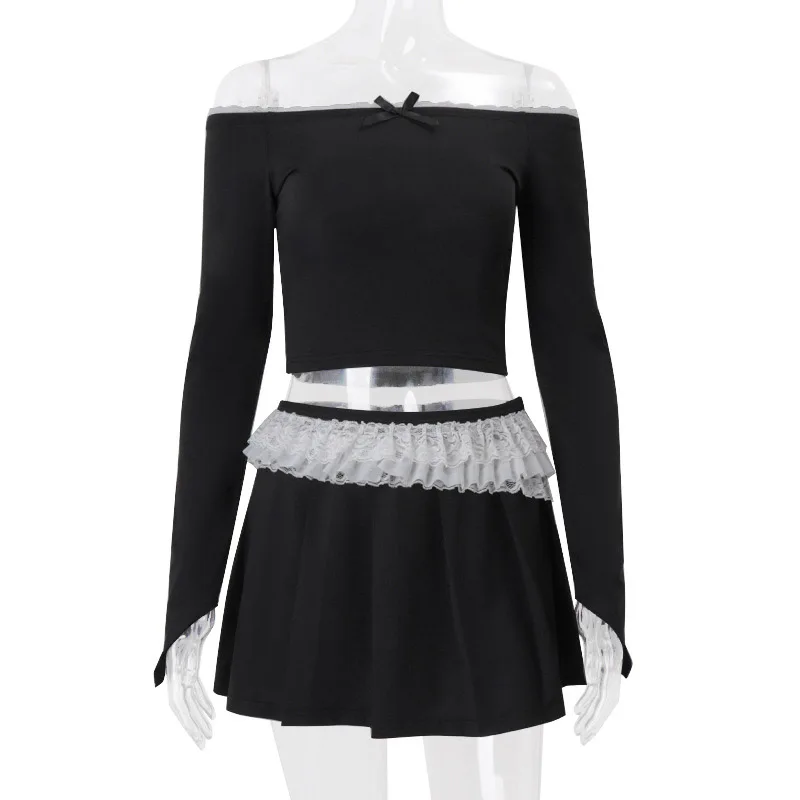 y2k Skirt Women Fairycore Clothes Lace Patchwork Low Waist Pleated Mini Skirts 2000s Evening Party Skirts Streetwear