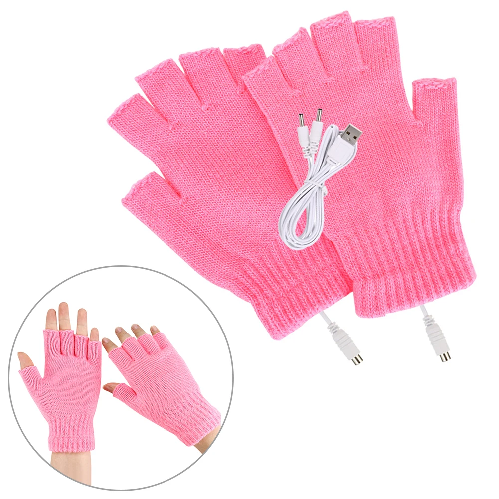 Women Men Thermal Gloves Winter Warm USB Electric Heated Gloves Fingerless 5V Rechargable for Sports Skiing for Running Cycling 4