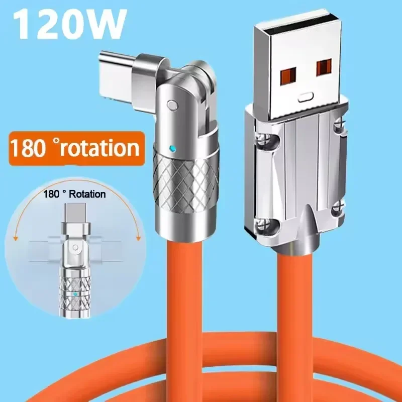 1개 120w 6a 초고속 충전 타입 C 실리콘 180 ° 회전형 엘보 타입-C-C 데이터 케이블 1.5M USB 케이블 USB C to C 충전 케이블
