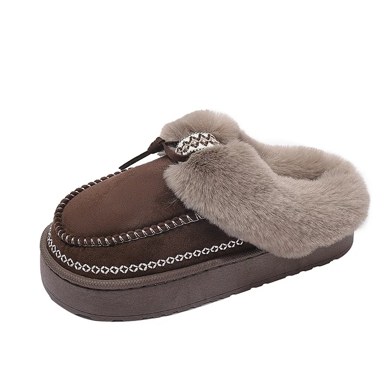 Women's Winter Thick Bottom Anti-slip Fleece Lined Full Cover Heel Cotton Slippers Warm Plush Snow Boots New 2025 Model