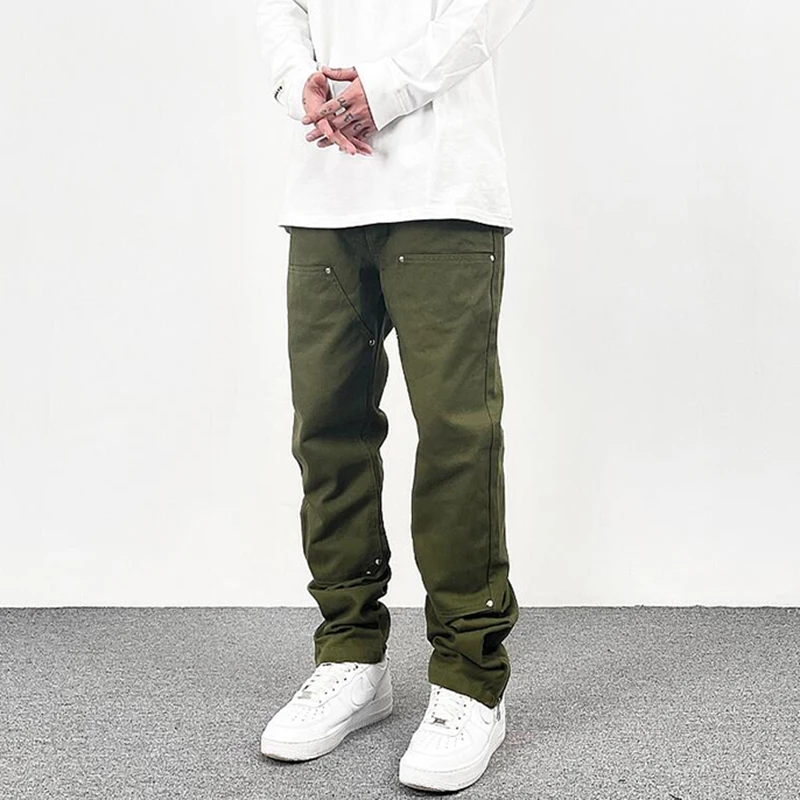Harajuku Ankle Zipper Solid Color Straight Casual Men's Cargo Pants Retro High Street Pockets Hip Hop Baggy Oversized Trousers