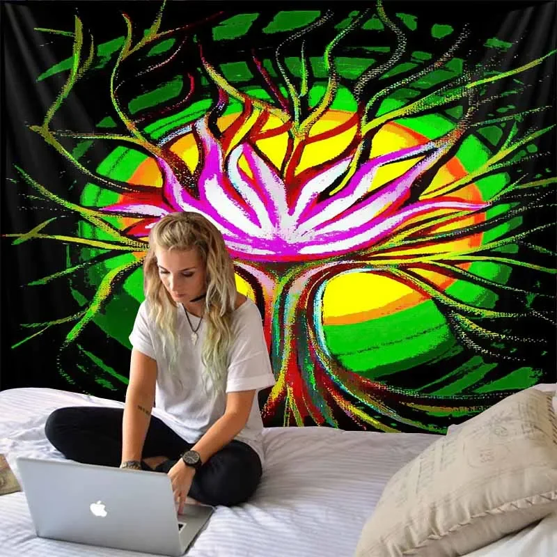 

Psychedelic tree art tapestry mandala wall hanging kawaii room decor hippie boho living room home background fabric decor