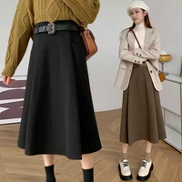 Plus Size Woolen Skirt Women 2024 Autumn Winter New Arrivals High Waist A Line Skirt With Belt Korean Fashon Skirts Womens - Image 2
