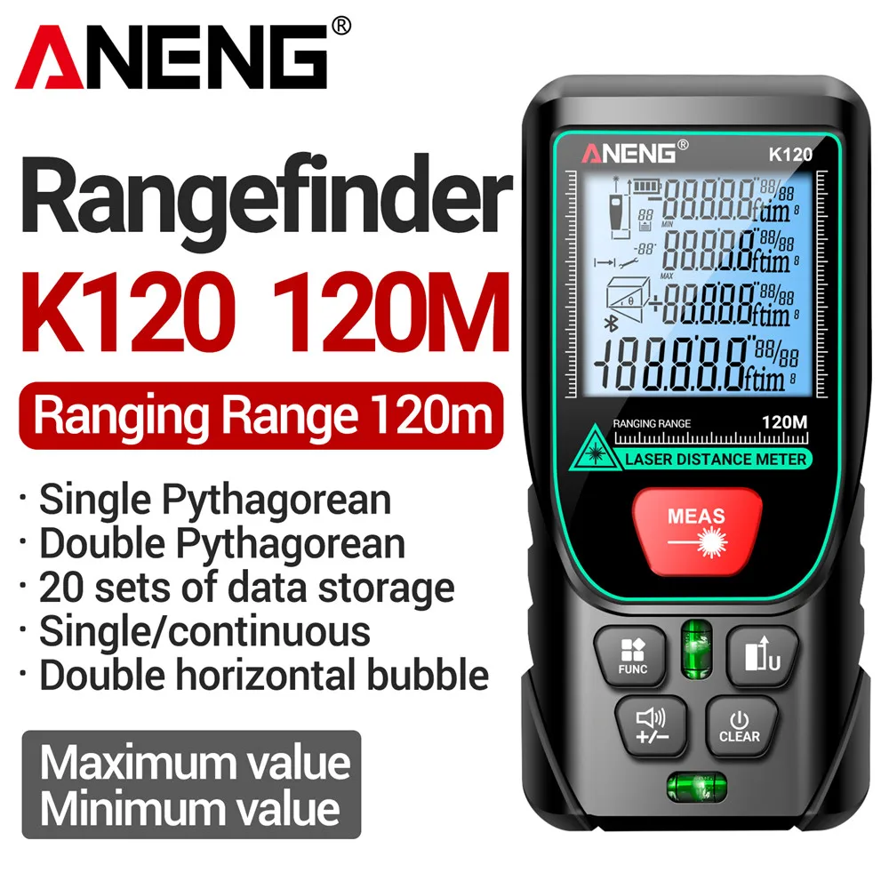 ANENG K50/70/100/120 Laser Rangefinder Volume/Area Measure &plusmn;3mm Measurement accuracy 20 Group Data Storage Diastimeter Test Tool laser rangefinder distance meter