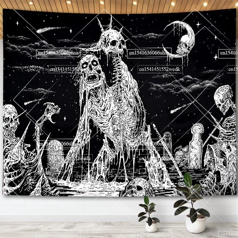 Atrippy Arazzo Hippie Teschio Spaziale 130x150 Cm – Gotico Luna Stellata, Decorazione Da Parete Per Camera Da Letto