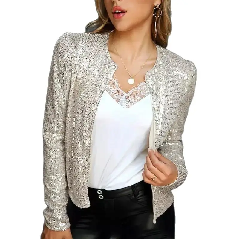

Fashion Sequined Coat Slim Woman's Coats Shawl Tops Long Sleeve Short Outerwear 2023 New Spring Autumn Jacket Female Sell Well