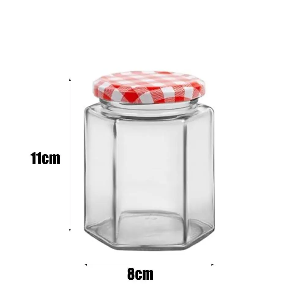 Transparent Hexagonal Glass Bottle Seal Storage Jar Small Glass Jars with Red Gingham Lids Airtight Pickle Jars Jam Jars H 6
