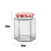 Transparent Hexagonal Glass Bottle Seal Storage Jar Small Glass Jars with Red Gingham Lids Airtight Pickle Jars Jam Jars H 6