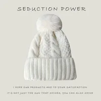 New Winter Twist Knitting Hat For Women Fur Pompom Thick Plush Cap Beanie Solid Color Ladies Warm Ski Snow Skullies Beanies - Image 5