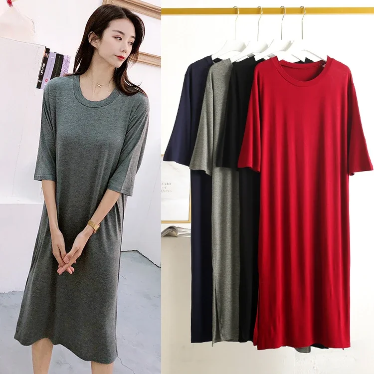 

Modal Pajama Dress for Women's Summer Half Sleeve Thin Loose Size Spring and Autumn Homewear Mid-long The Nightgown