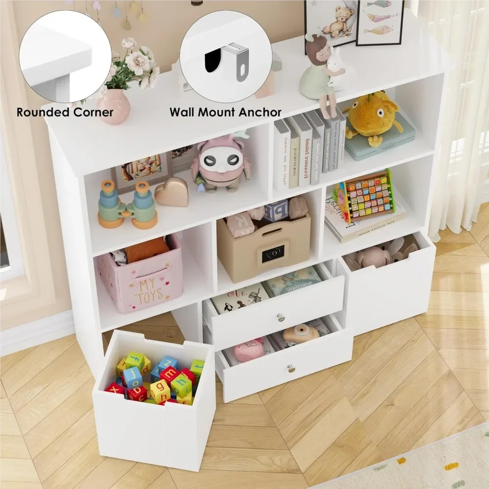 Toy Storage Organizer with 4 Drawers, Toy Organizers and Storage with Concealed Wheels and 5 Cubbies