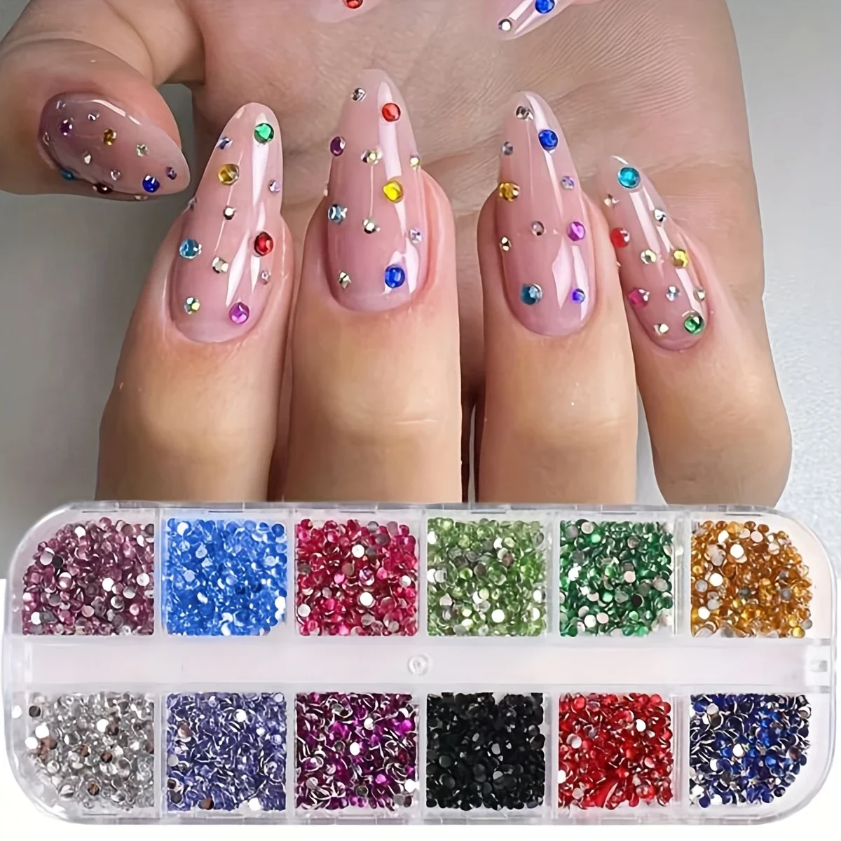 12 Grid Shimmering Crystal nail art rhinestones Flatback Gemstones for Versatile Decoration Adorns Nails Shoes Makeup Bags
