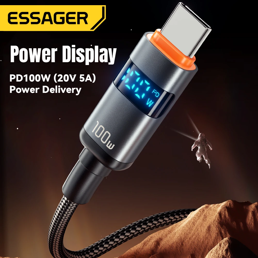 Essager 100W Type C to Type C Cable 5A PD Fast Charging USB C to USB C Display Cable For Macbook Laptop iPad Xiaomi iPhone 16 15