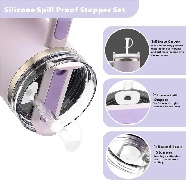11Pcs Accessories Set for Stanley Cup Silicone Spill Proof Stopper Straw Cover Cap Reusable Straw 1 Cleaning Brush 40oz 30oz 4