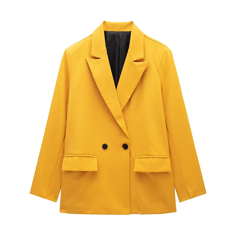 Willshela Women Fashion With Pockets Solid Double Breasted Blazer Vintage Long Sleeves Notched Neck Female Office Lady Outfits 5