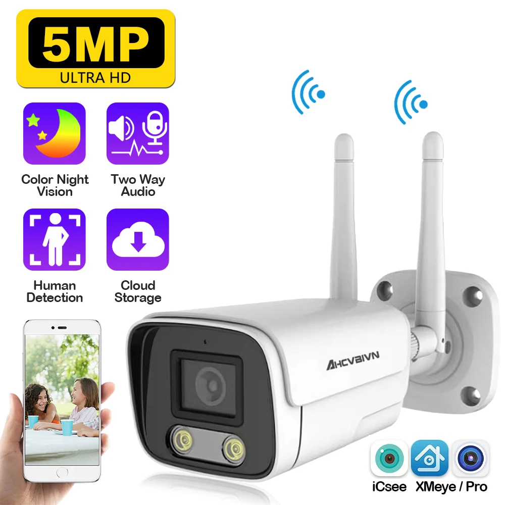 

5MP WIFI IP Outdoor Camera 3MP AI Human Detection Full Color Night Vision Dual Light Source CCTV Video Security Camera P2P Icsee