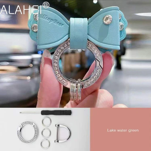Car Keyring Gold Rhinestone Metal Ring Leather Bow Cute Keychain  Accessories Bulk for Women Men Llaveros