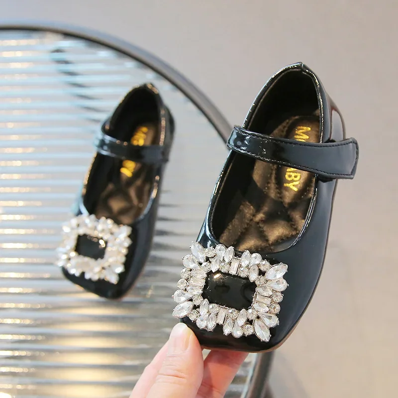Girls Princess Mary Jane Shoes Spring Luxury Diamante Patent Leather