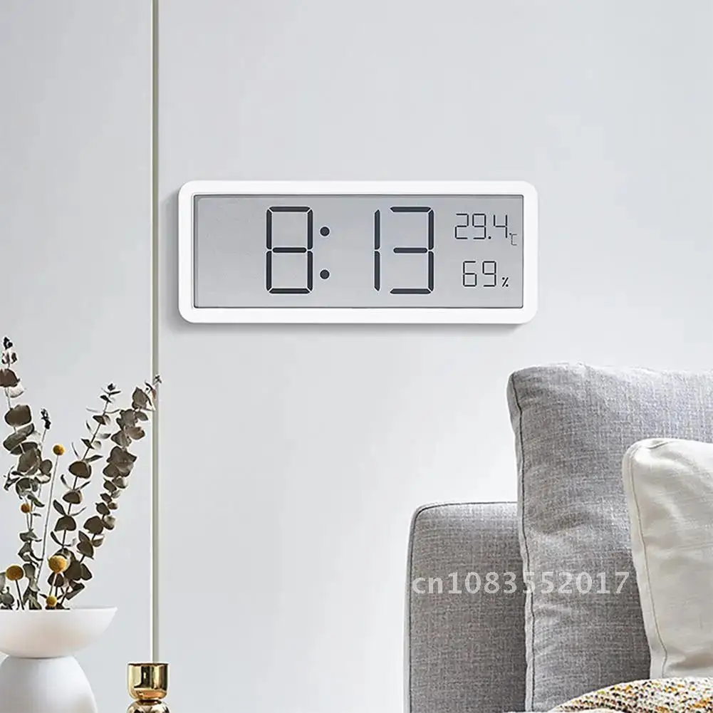 Digital Wall Clock Electronic Wall Mounted LCD Disply Clocks Multifunctional Temperature and Humidity Alarm Clock