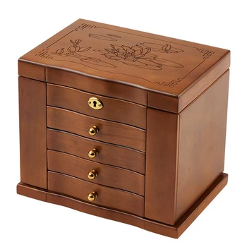 Solid Wood Jewelry Box with Lock Retro Large Capacity  Jewelry Boxes Necklace Storage Box Display Case Necklace Organizer
