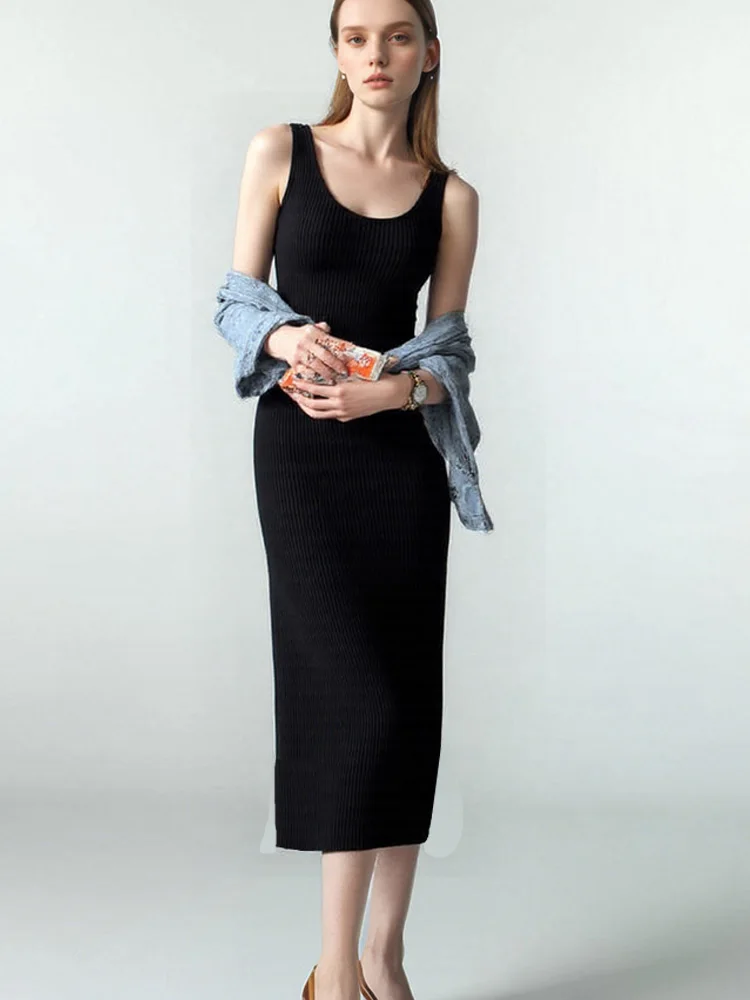 Autumn Winter Suspender Women's Dress New Fashion Sleeveless Lady Elegant Office Knit Clothes Sexy Slip Dress for Women