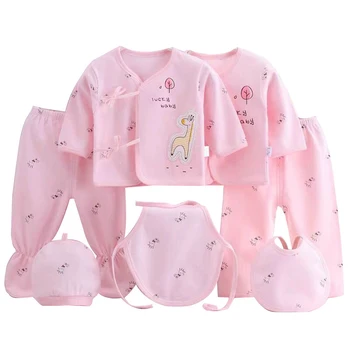 7 pezzi primavera neonato roba vestiti per bambini cartone animato carino t-shirt in cotone + pantaloni + cappelli neonato ragazzi ragazze set di abbigliamento 1