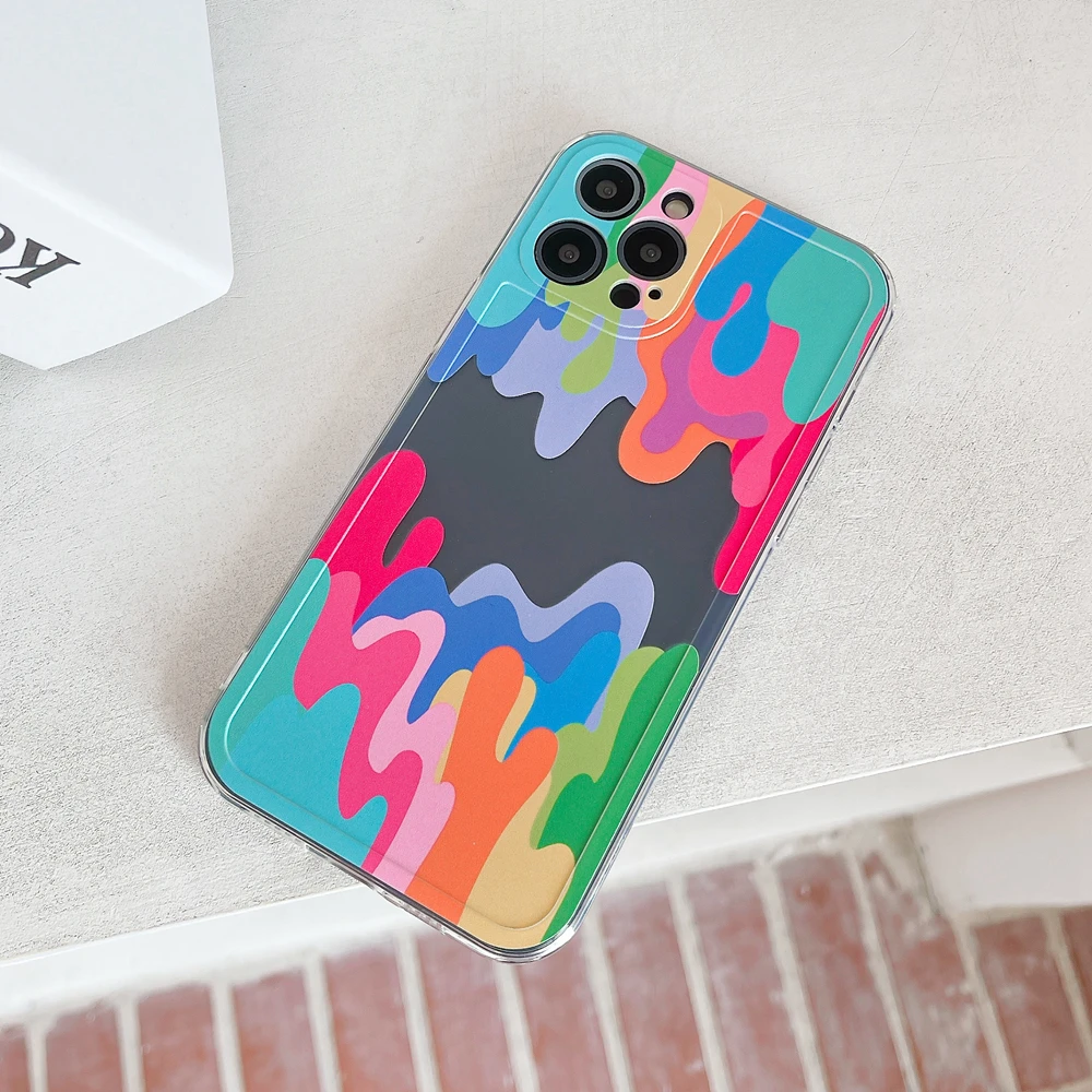 Melted Colorful Painting Phone Case for iPhone 11 12 13 Pro Max X XS XR 7 8 Plus SE 2020 Shockproof Clear Soft Back Cover Shell iphone 13 pro max cover
