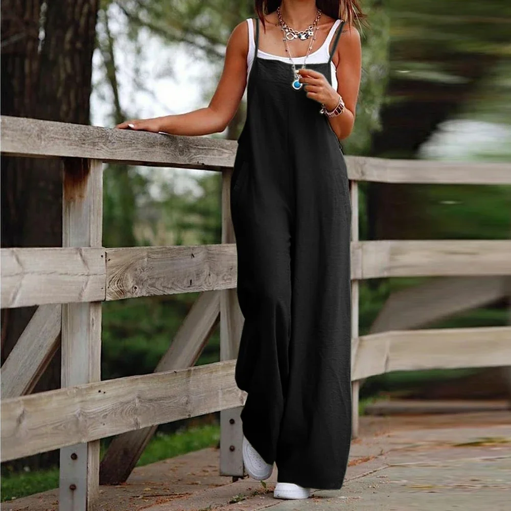 

Oversized Women's Solid Sleeveless Cotton Linen Pockets Playsuit Ladies Female Casual Rompers Jumpsuits Clothing 2023
