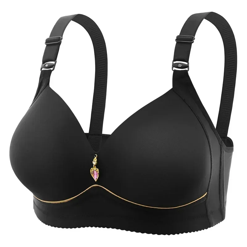 Mom Brassiere Without Steel Ring Breathable Gathered Ladies Underwear Non-magnetic Thin Cup Glossy Obese Female Ladies Bra 2