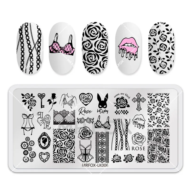 장미 꽃 네일 아트 스탬핑 템플릿, 이미지 플레이트, 꽃 네일 스탬프, 매니큐어..