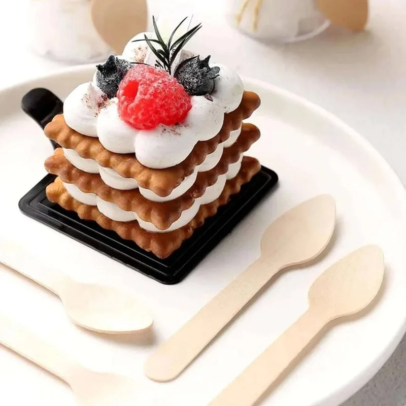 50Pcs/pack Wooden Forks Spoons Knives Disposable Wooden Tableware for Party Birthdays Weddings Cafes Desserts Cakes Tableware