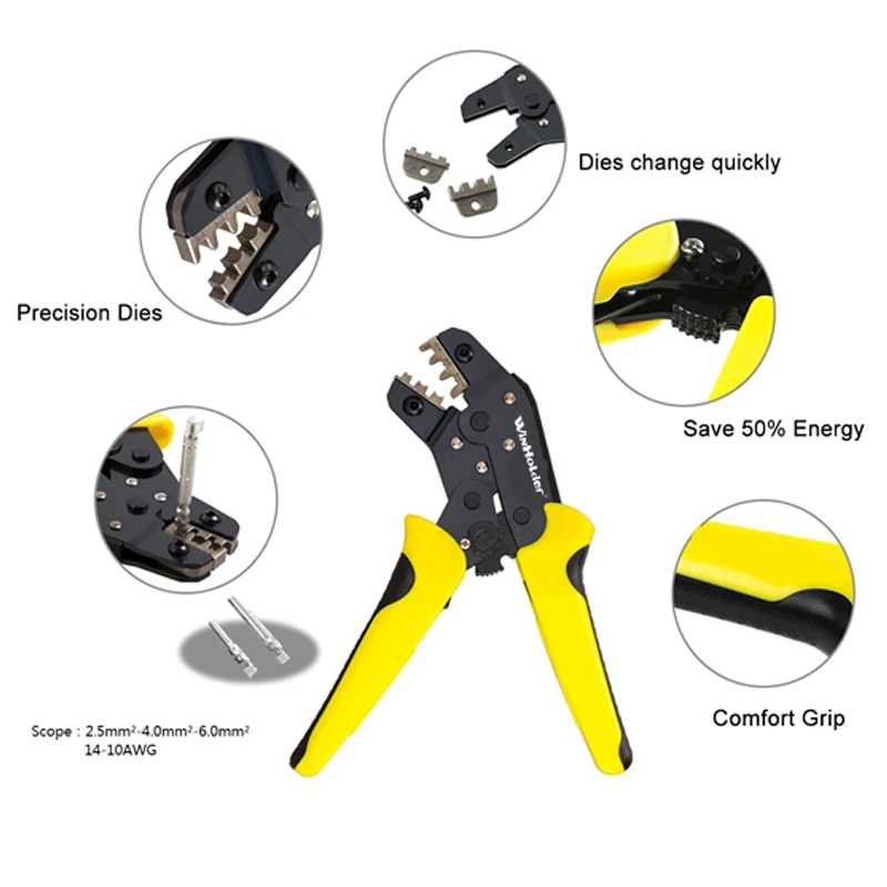 Winholder Professional Crimping Tool Wire Crimper Plier Self Adjustable Ratchet Terminal Non-insulated Cable Connectors Electric 5