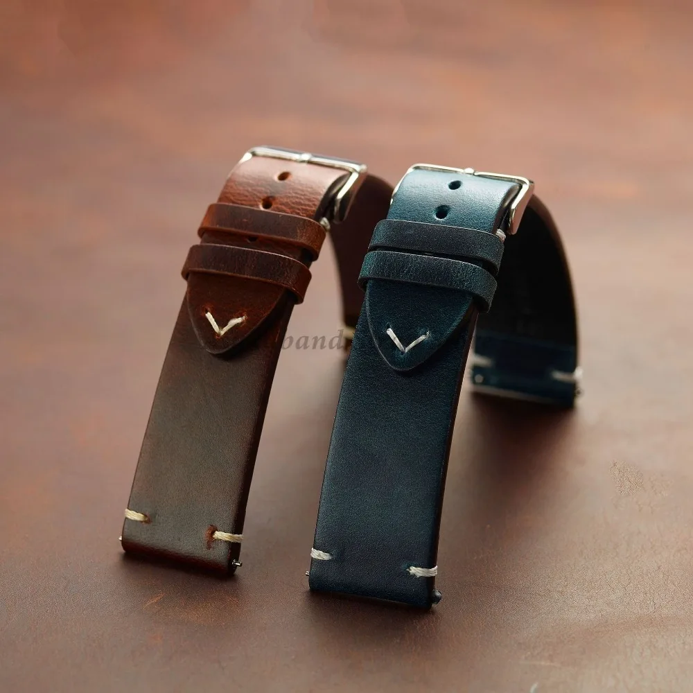 Handmade Retro Oil Wax Leather Calfskin Watch Strap - Quick Release Women's Band Accessories