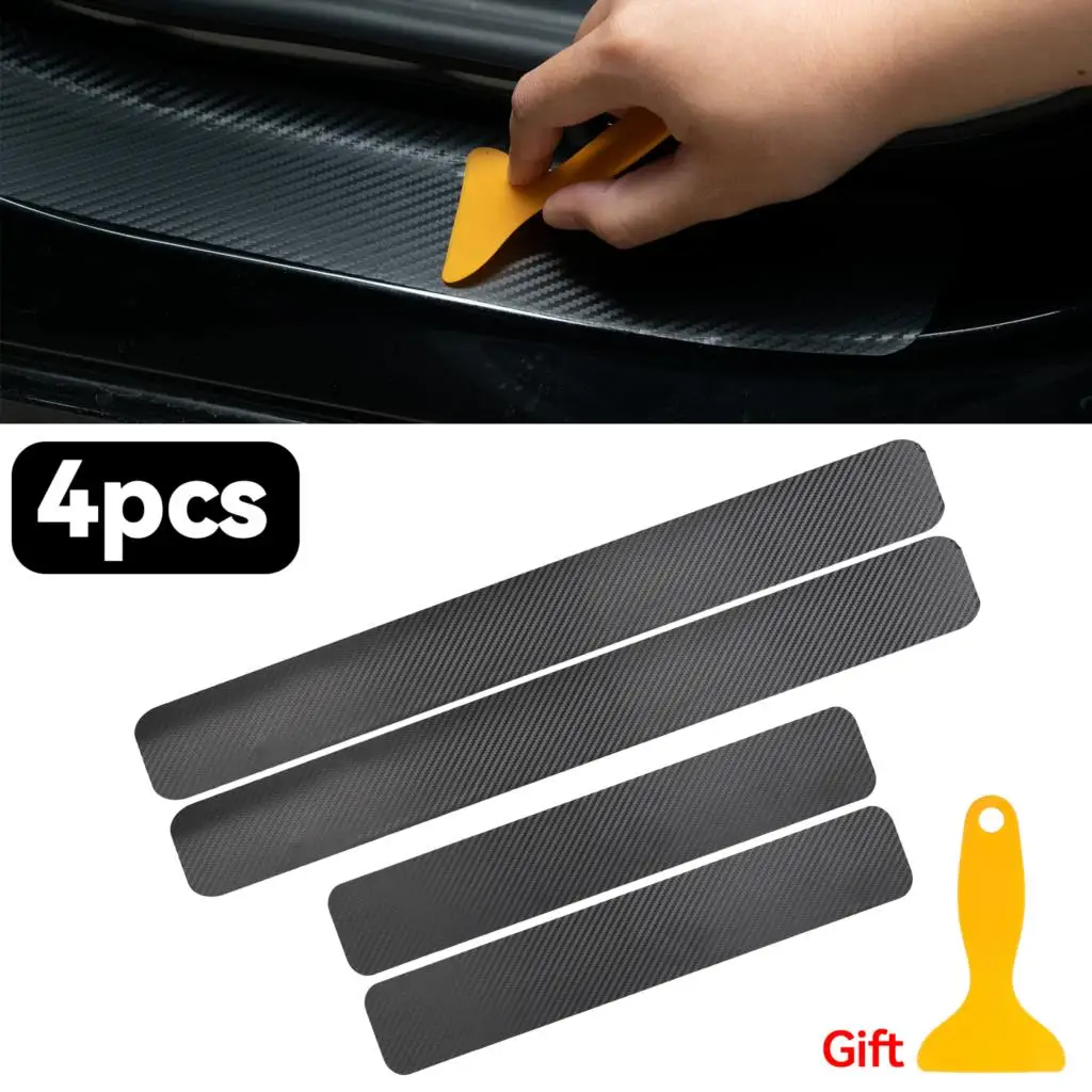 4Pcs 3D Universal Car Door Sill Carbon Fiber Sticker DIY Guard Strip Anti Kick Scratch Protection Pedal Film Pad Tape Waterproof