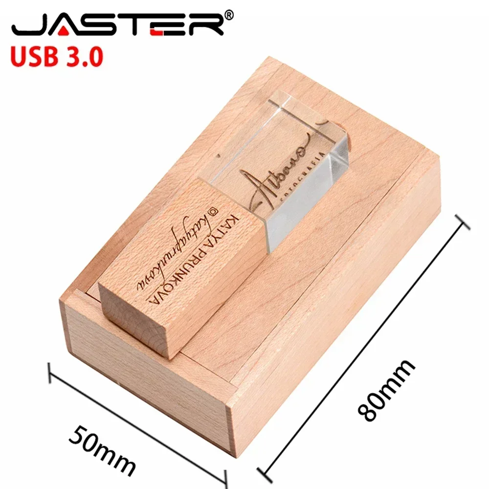 Jaster-flash Drives com Caixa de Madeira Pen Drive Memory Stick Presente Criativo Usb 3.0 Cristal Logotipo Livre Disco u 32gb 64gb 128gb 10 Pcs Lot - Imagem 5
