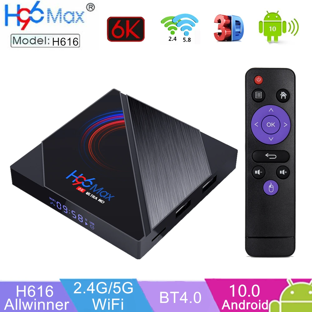 

H96 MAX H616 Smart TV Box Android 10.0 Dual Wifi 2.4G&5G Quad Core Ram 4GB Rom 64GB 6K Set Top Box Media Player