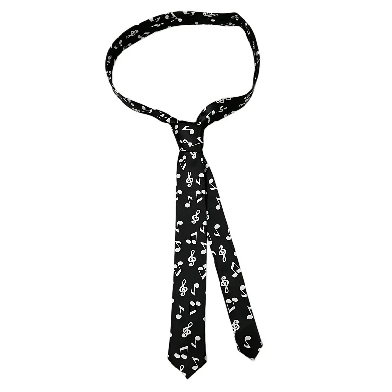 Classic Musical Notes Tie - Silky Narrow Necktie for Piano  Guitar Lovers