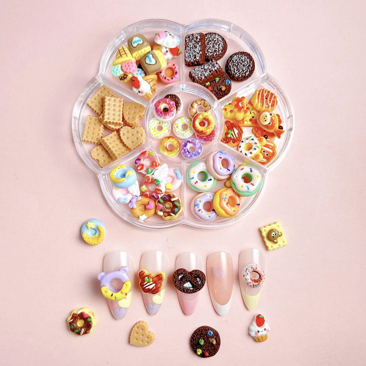 1Box Mixed Cute Simulated Dessert Candy Butterfly Nail Art Decorations 3D Resin Cartoon Cat Fish Bear Nail Charms Supplies 5