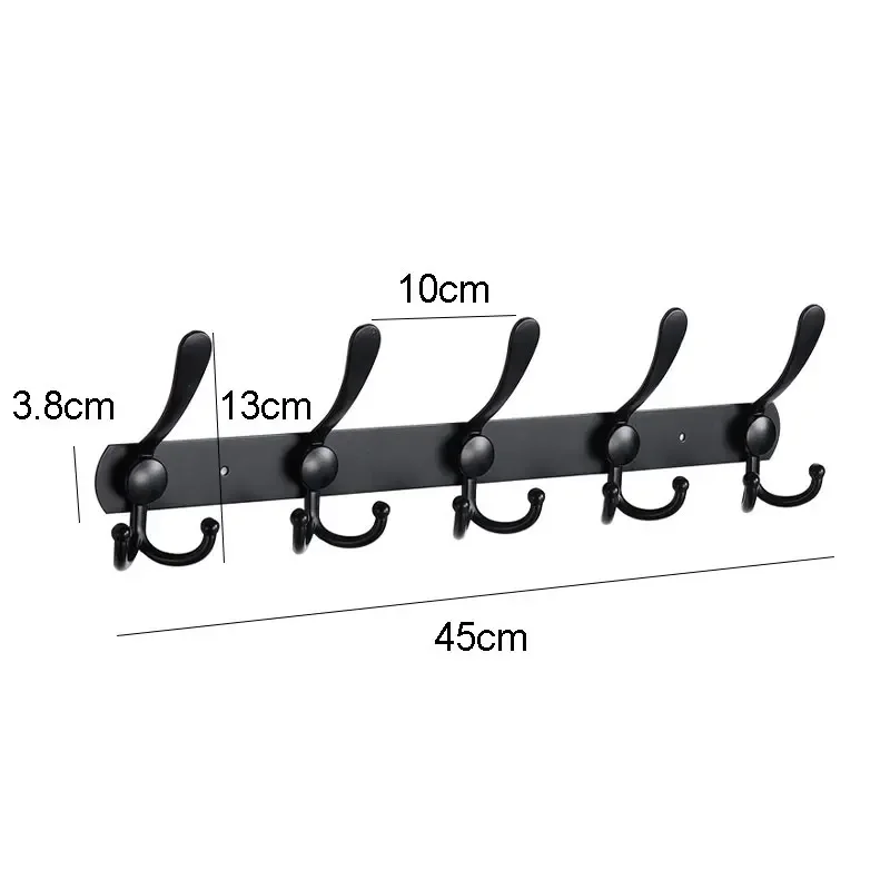 Stainless Steel Wall-mounted Bathroom Hook Rack Towel Clothes Coat Hat Holder Hallway Bedroom Kitchen Storage Rack 5 Hooks
