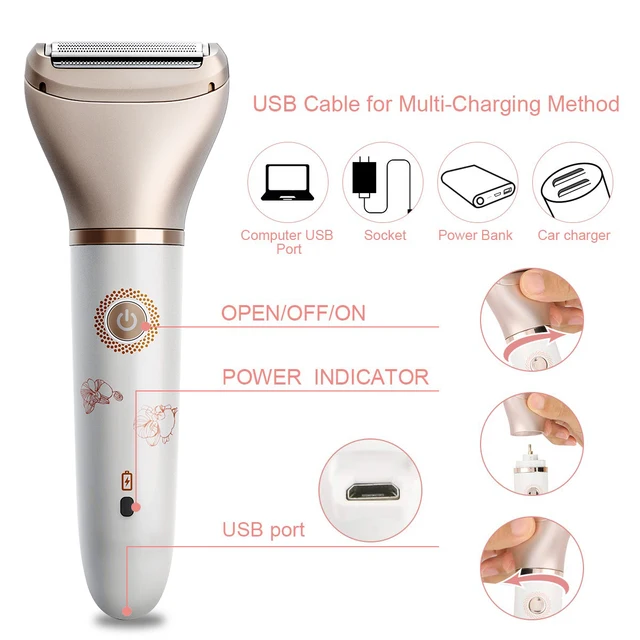 Epilatore per il viso elettrico multifunzionale 2 in 1 Epilatore per donna Impermeabile Zona bikini bagnato e asciutto Parte del sesso Trimmer sensibile femminile 1